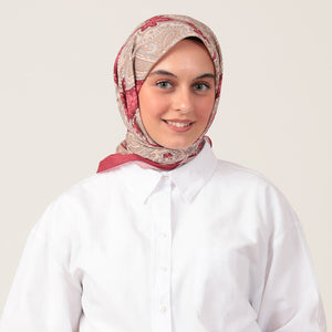 Pamuk İpek Eşarp - Hint Desen - Bordo