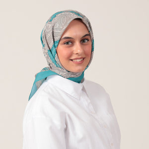 Pamuk İpek Eşarp - Hint Desen - Cam Göbeği