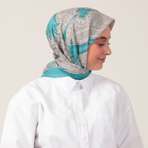 Pamuk İpek Eşarp - Hint Desen - Cam Göbeği