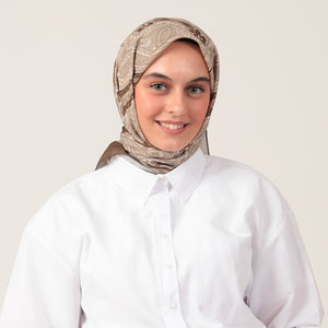 Pamuk İpek Eşarp - Hint Desen - Haki Yeşili