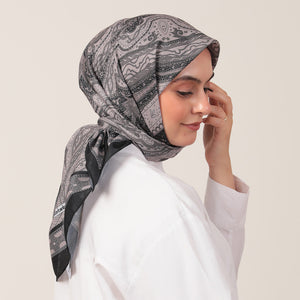 Pamuk İpek Eşarp - Hint Desen - Koyu Vizon