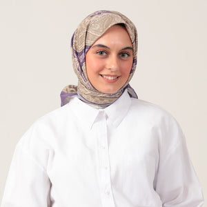 Pamuk İpek Eşarp - Hint Desen - Lila