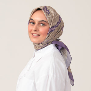 Pamuk İpek Eşarp - Hint Desen - Lila