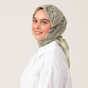 Pamuk İpek Eşarp - Hint Desen - Lime