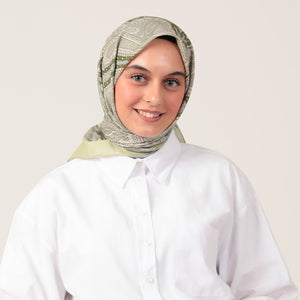 Pamuk İpek Eşarp - Hint Desen - Lime