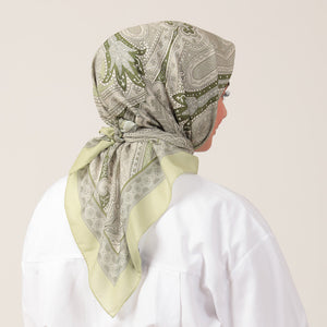 Pamuk İpek Eşarp - Hint Desen - Lime
