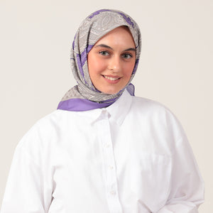 Pamuk İpek Eşarp - Hint Desen - Mor