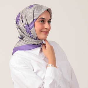 Pamuk İpek Eşarp - Hint Desen - Mor