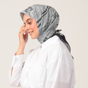 Pamuk İpek Eşarp - Hint Desen - Siyah