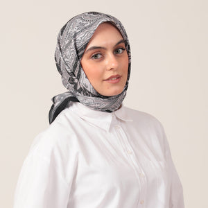 Pamuk İpek Eşarp - Hint Desen - Siyah Taş