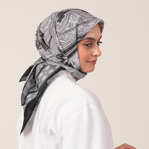 Pamuk İpek Eşarp - Hint Desen - Siyah Taş