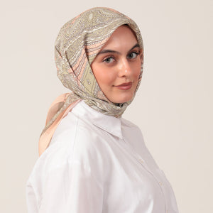 Pamuk İpek Eşarp - Hint Desen - Somon