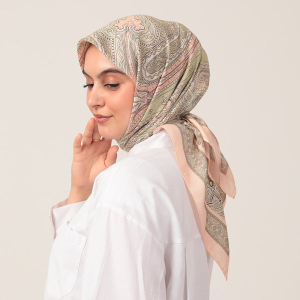 Pamuk İpek Eşarp - Hint Desen - Somon