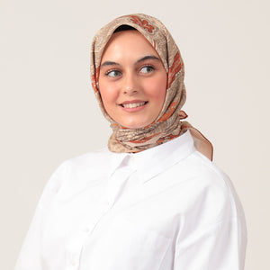 Pamuk İpek Eşarp - Hint Desen - Tarçın