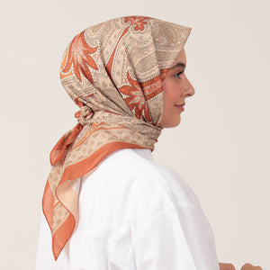 Pamuk İpek Eşarp - Hint Desen - Tarçın