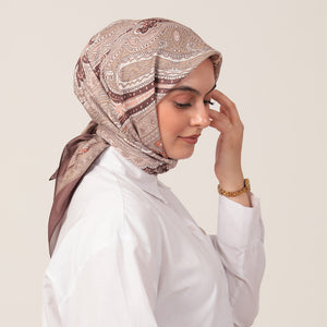 Pamuk İpek Eşarp - Hint Desen - Tatlı Kahve