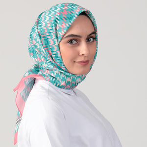 Pamuk İpek Eşarp - Kazayağı Desen - Şeker Pembe