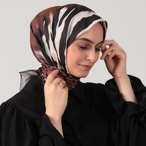 Pamuk İpek Eşarp - Leopar Desen - Kahverengi