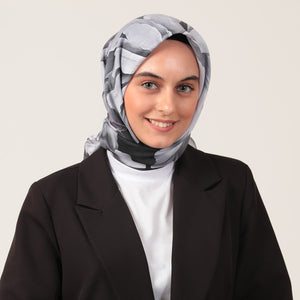 Pamuk İpek Eşarp - Lotus Desen - Antrasit