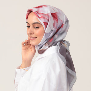 Pamuk İpek Eşarp - Lotus Desen - Gri