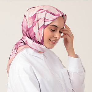 Pamuk İpek Eşarp - Lotus Desen - Mürdüm Somon