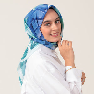 Pamuk İpek Eşarp - Lotus Desen - Su Yeşili