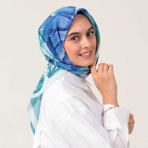 Pamuk İpek Eşarp - Lotus Desen - Su Yeşili