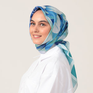 Pamuk İpek Eşarp - Lotus Desen - Su Yeşili