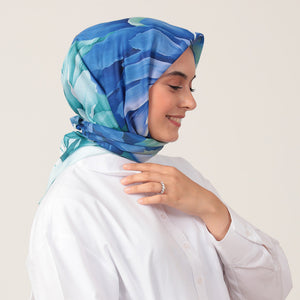 Pamuk İpek Eşarp - Lotus Desen - Su Yeşili