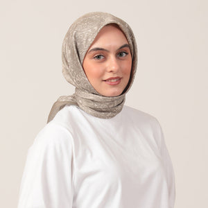 Pamuk İpek Eşarp - Mandala Desen - Bej