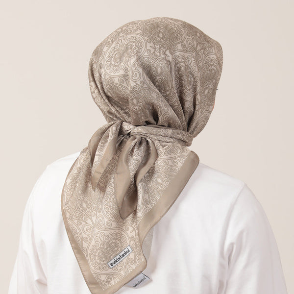 Pamuk İpek Eşarp - Mandala Desen - Bej