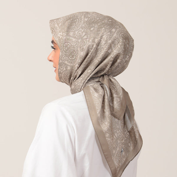 Pamuk İpek Eşarp - Mandala Desen - Bej