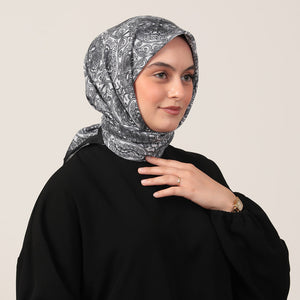 Pamuk İpek Eşarp - Mandala Desen - Beyaz