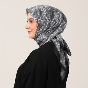 Pamuk İpek Eşarp - Mandala Desen - Beyaz