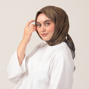 Pamuk İpek Eşarp - Mandala Desen - Hardal