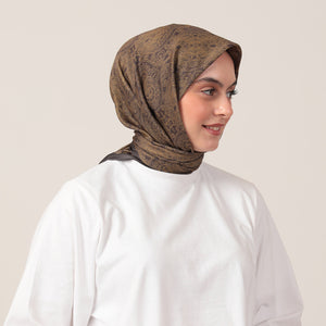 Pamuk İpek Eşarp - Mandala Desen - Hardal