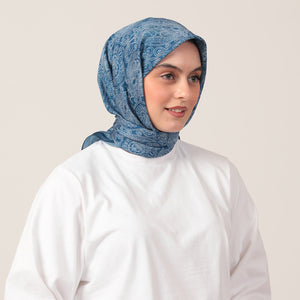 Pamuk İpek Eşarp - Mandala Desen - İndigo