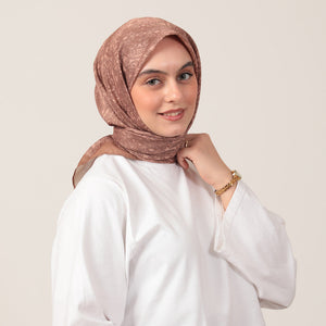 Pamuk İpek Eşarp - Mandala Desen - Karamel