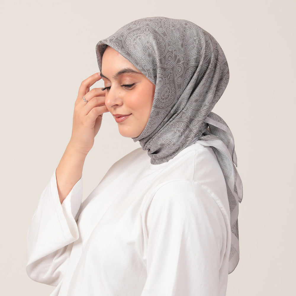 Pamuk İpek Eşarp - Mandala Desen - Kil Yeşili