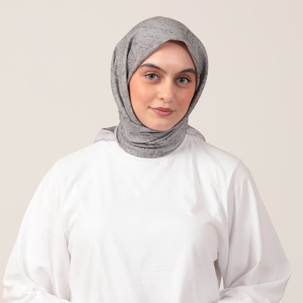 Pamuk İpek Eşarp - Mandala Desen - Kil Yeşili