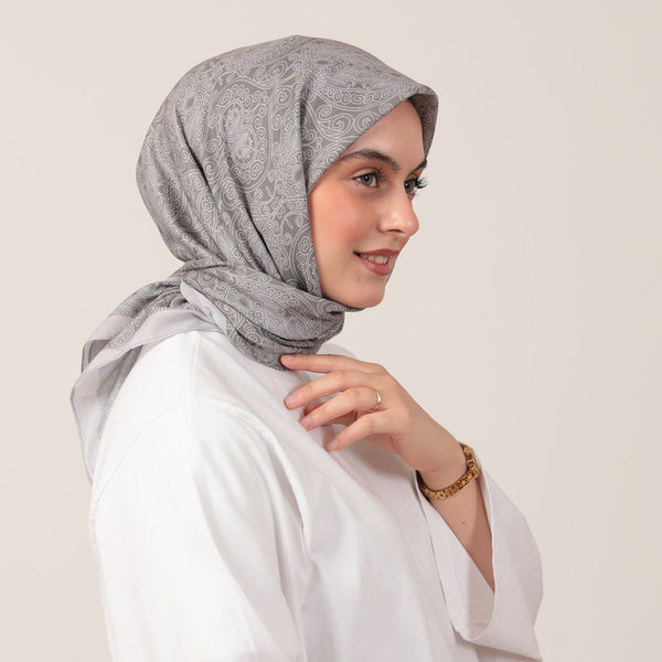 Pamuk İpek Eşarp - Mandala Desen - Kil Yeşili