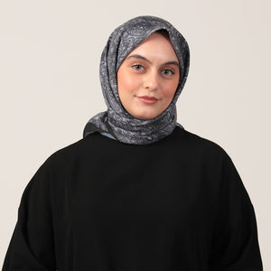 Pamuk İpek Eşarp - Mandala Desen - Koyu Gri