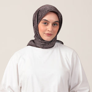 Pamuk İpek Eşarp - Mandala Desen - Koyu Vizon