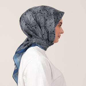 Pamuk İpek Eşarp - Mandala Desen - Lacivert