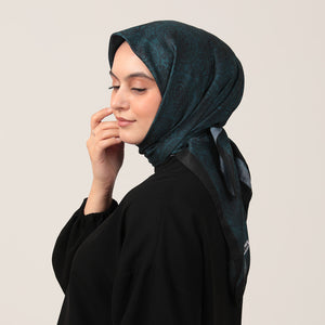 Pamuk İpek Eşarp - Mandala Desen - Petrol Yeşili