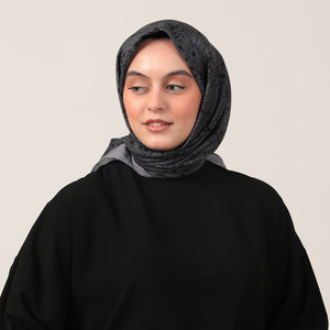 Pamuk İpek Eşarp - Mandala Desen - Siyah Füme