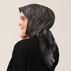 Pamuk İpek Eşarp - Mandala Desen - Siyah Gold