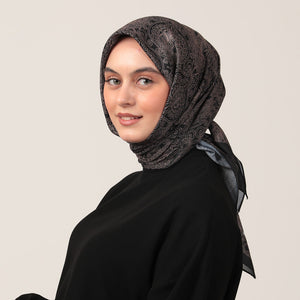 Pamuk İpek Eşarp - Mandala Desen - Siyah Gold