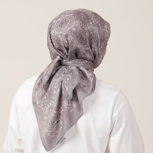 Pamuk İpek Eşarp - Mandala Desen - Vizon