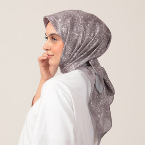 Pamuk İpek Eşarp - Mandala Desen - Vizon